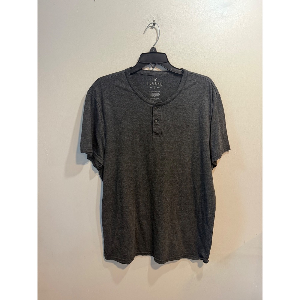 American Eagle Mens Legend Henley T-Shirt Charcoal Grayβ Athletic Fit Large 937